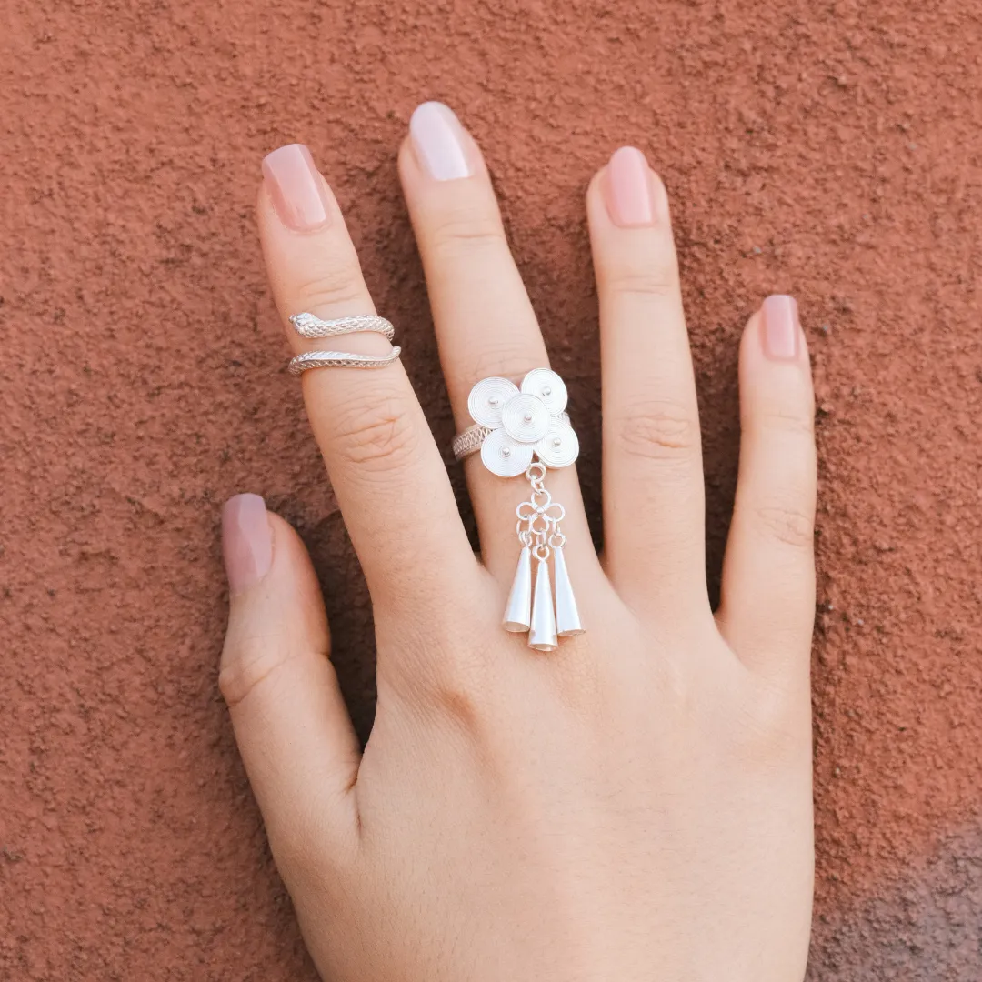 Filigree Swirl Tassel Ring