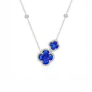Floral Oval Shaped Blue Sapphire Drop Pendant