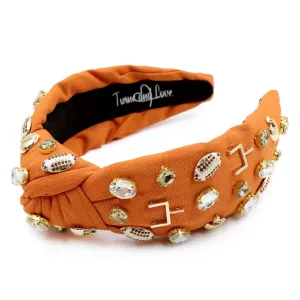 Football Jeweled Knot Headband (Burnt orange)