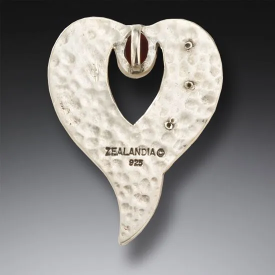 FOSSILIZED WALRUS TUSK HEART NECKLACE, HANDMADE SILVER WITH GARNET - HEART'S DESIRE