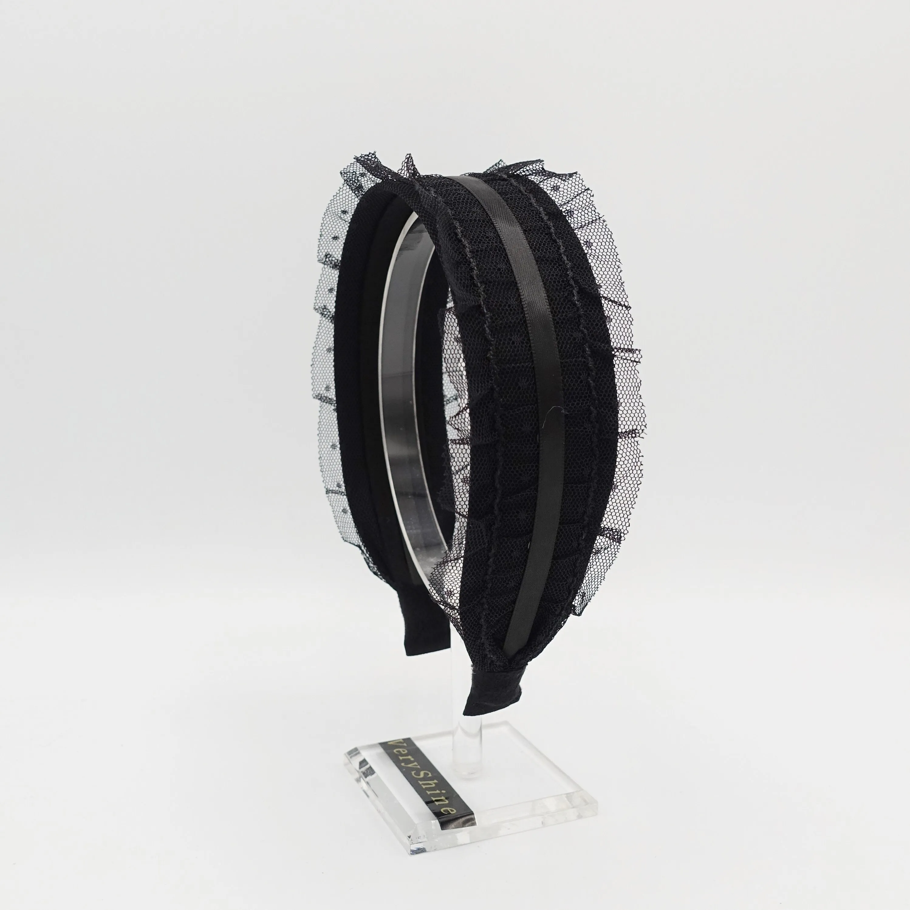 frill tulle satin strap headband