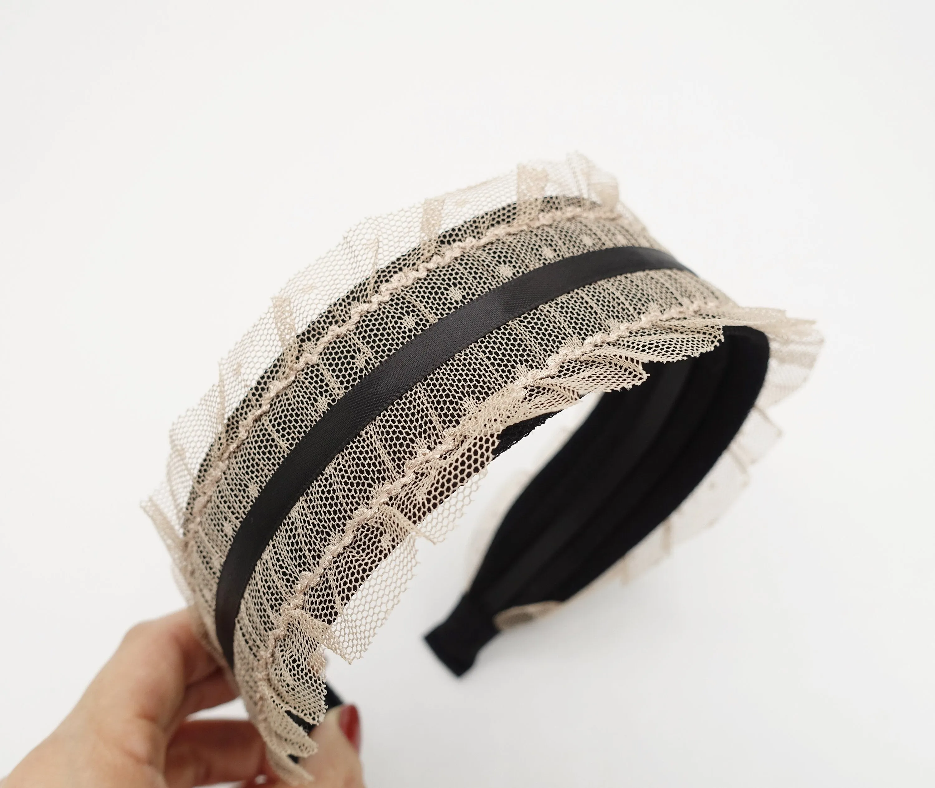 frill tulle satin strap headband