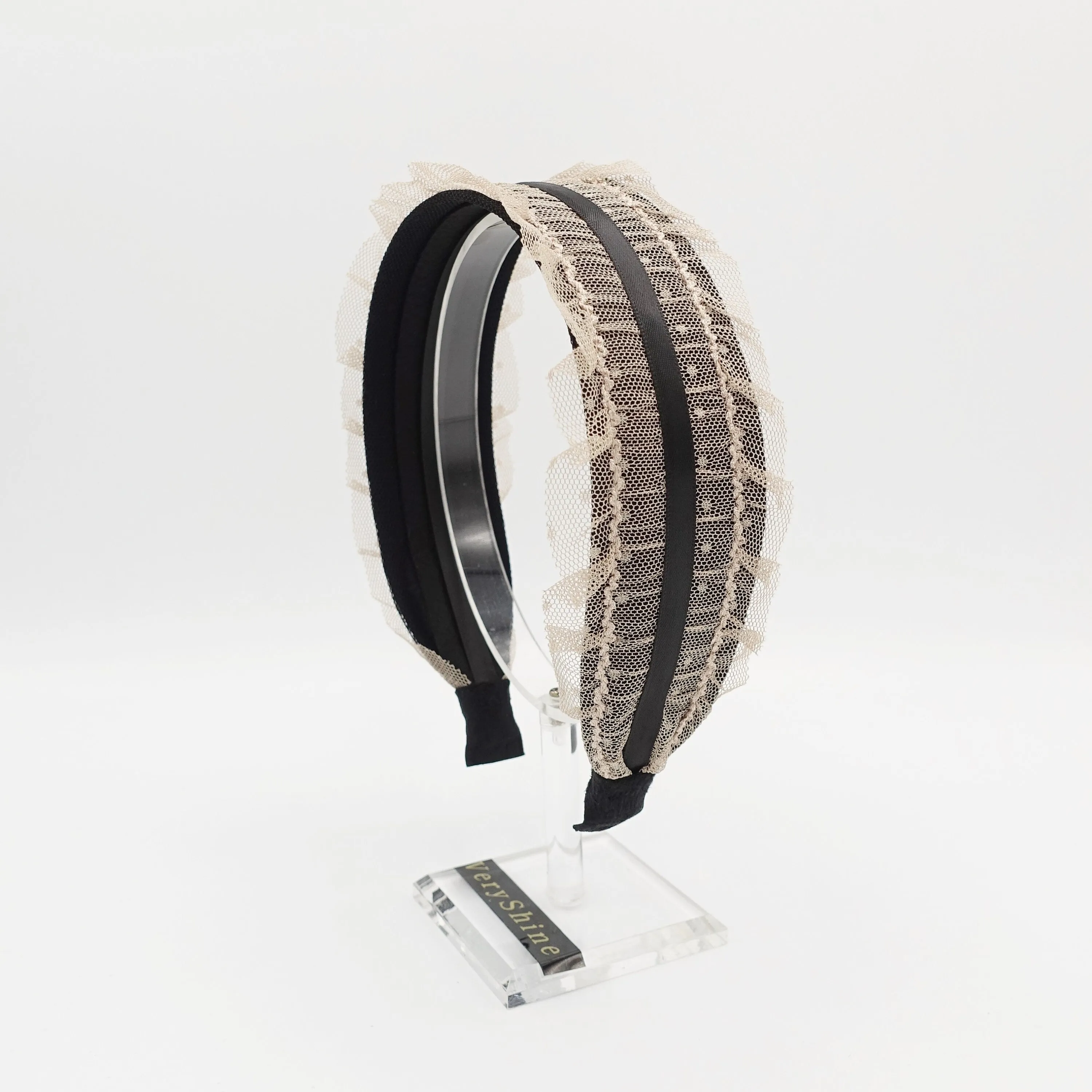 frill tulle satin strap headband