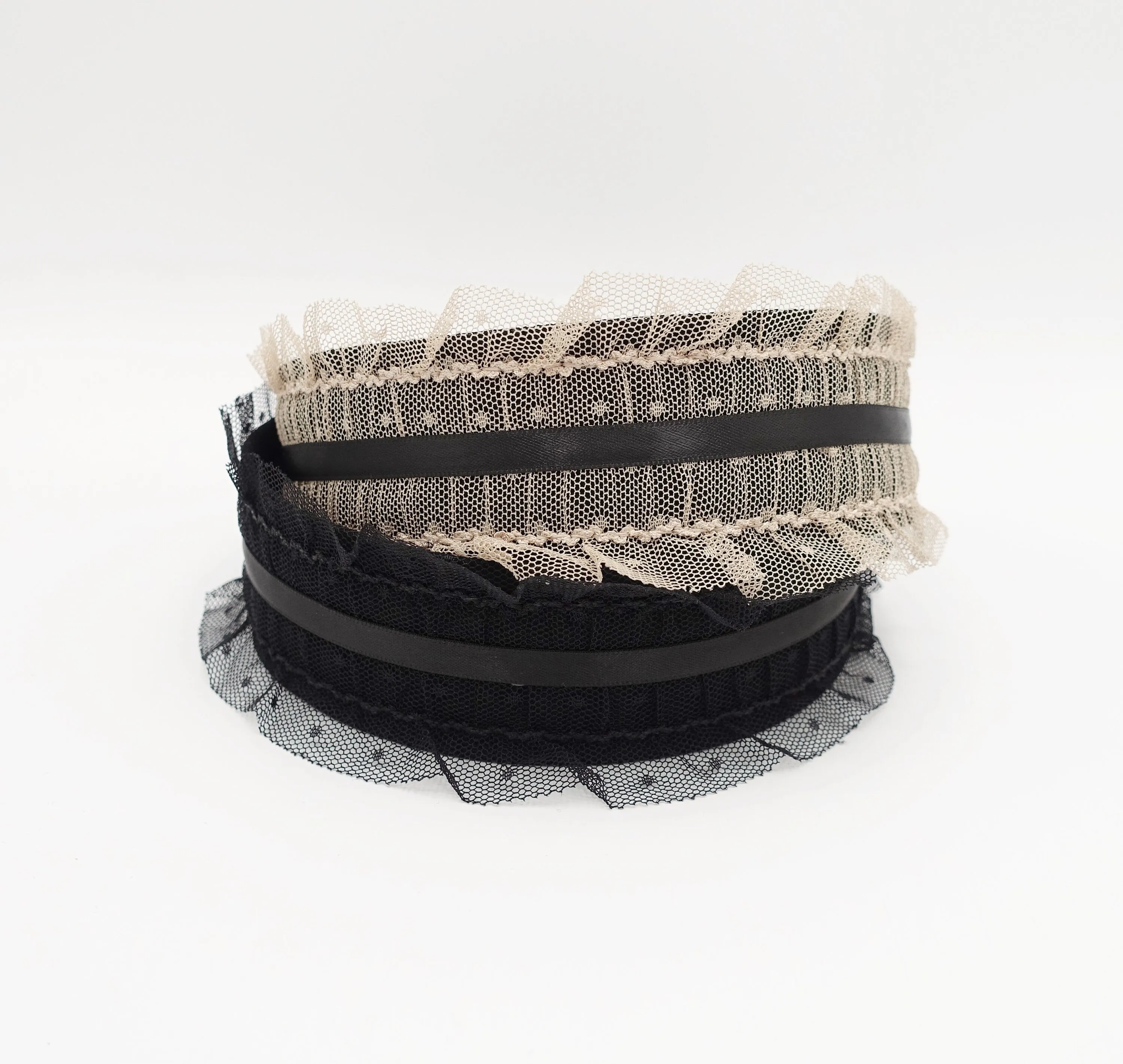 frill tulle satin strap headband