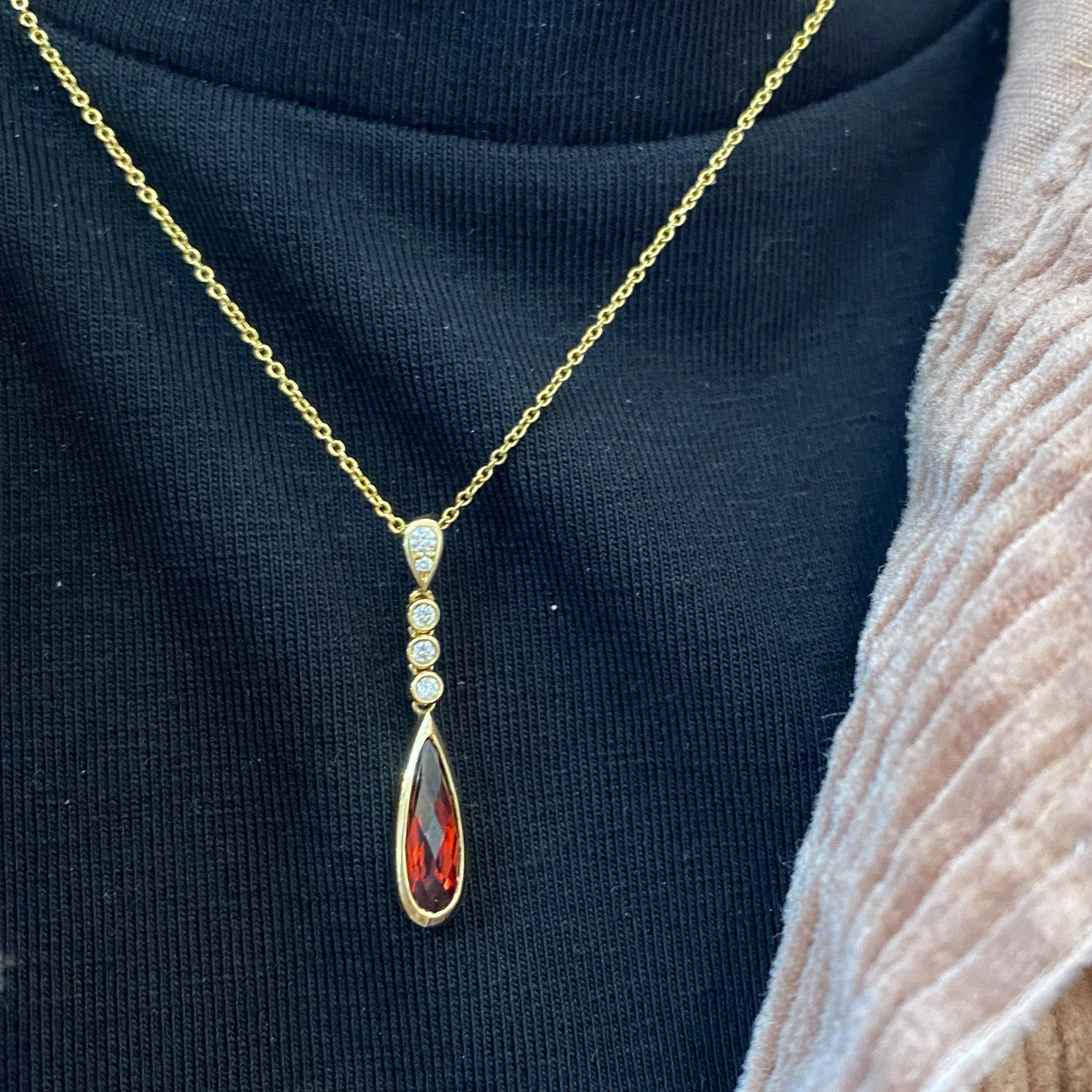 Garnet & Diamond Drop Pendant