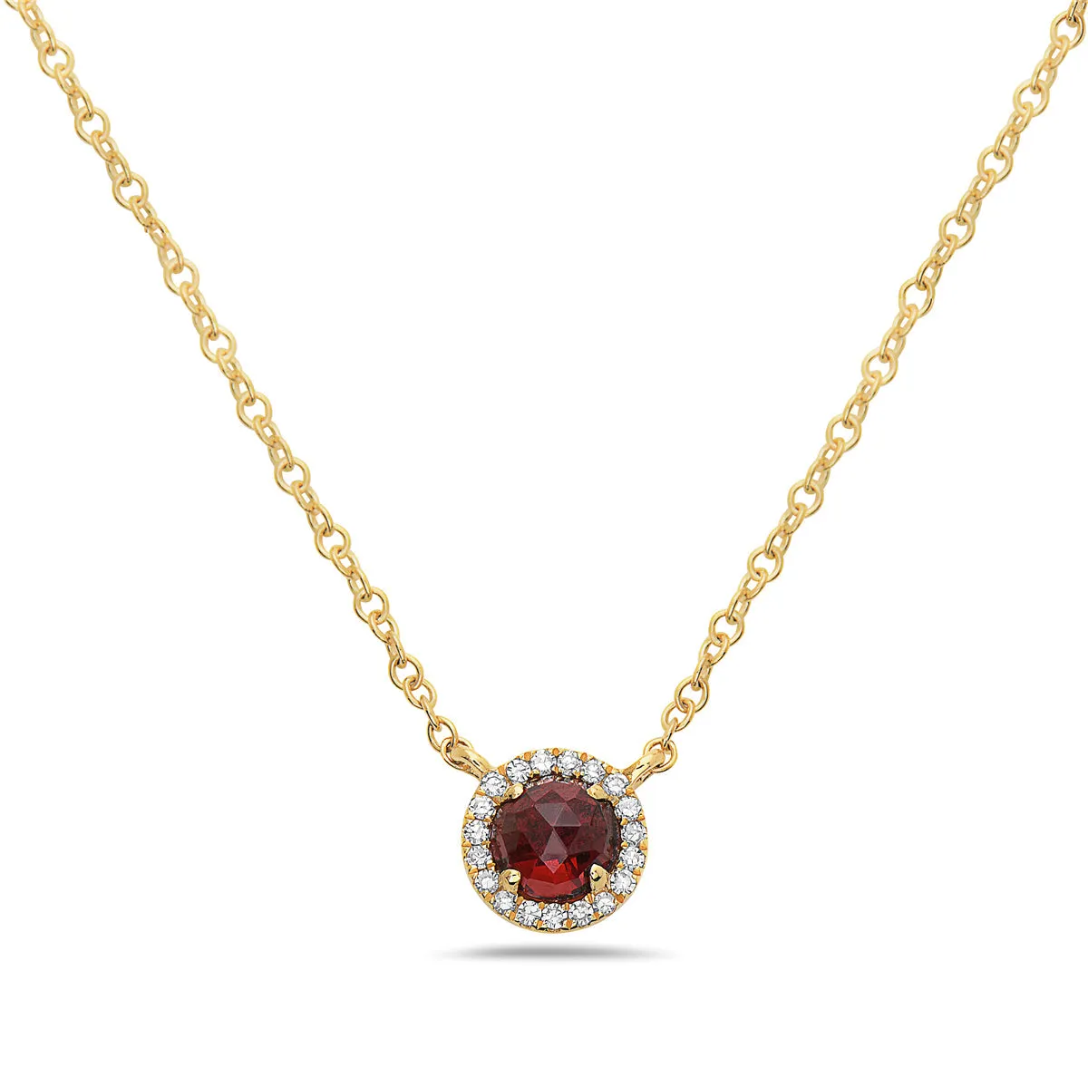 Garnet And Diamond Halo Necklace
