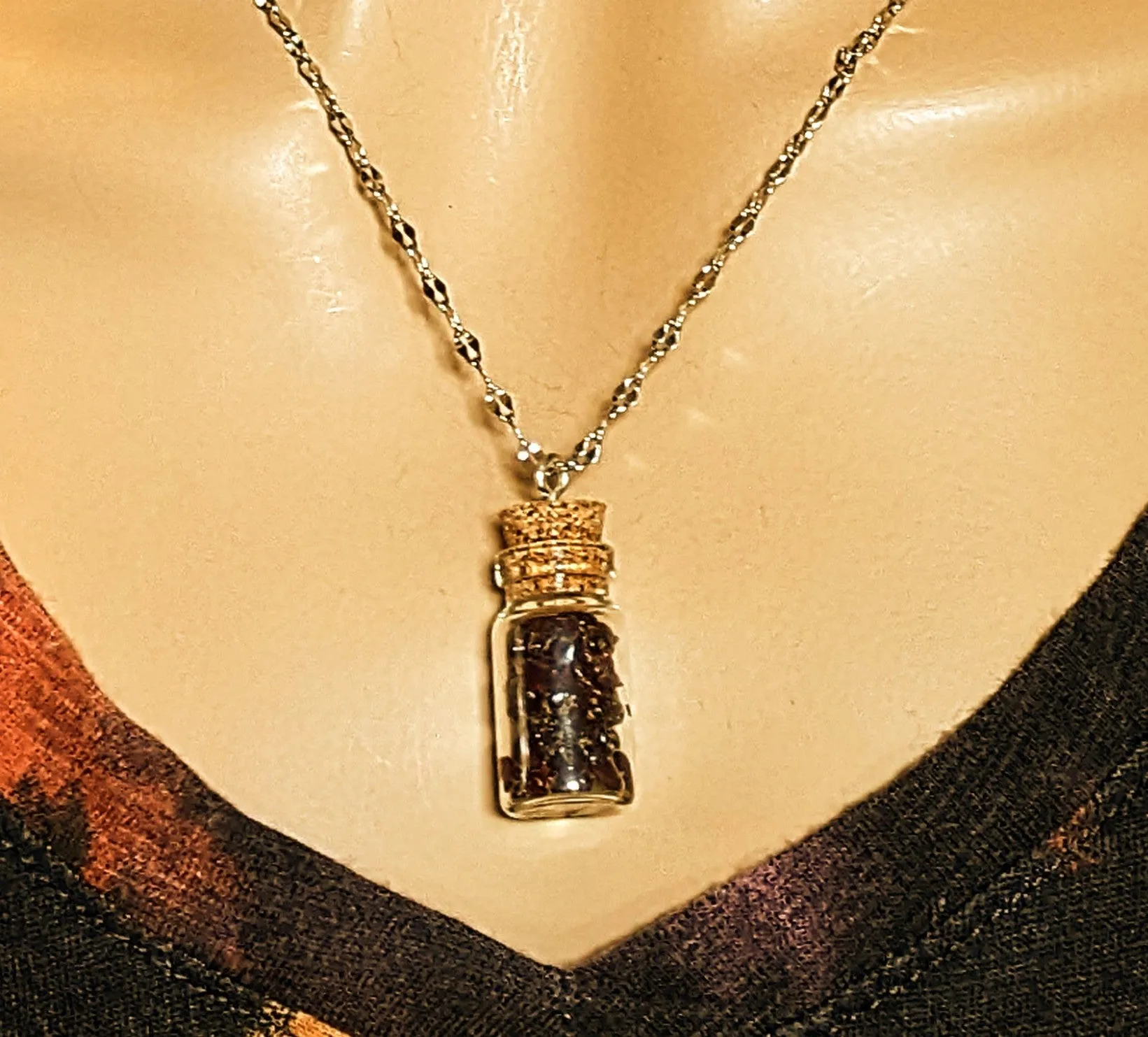 Garnet Gemstone Capricorn Bottle Necklace, 20 or 24 inch, Silver/Gold