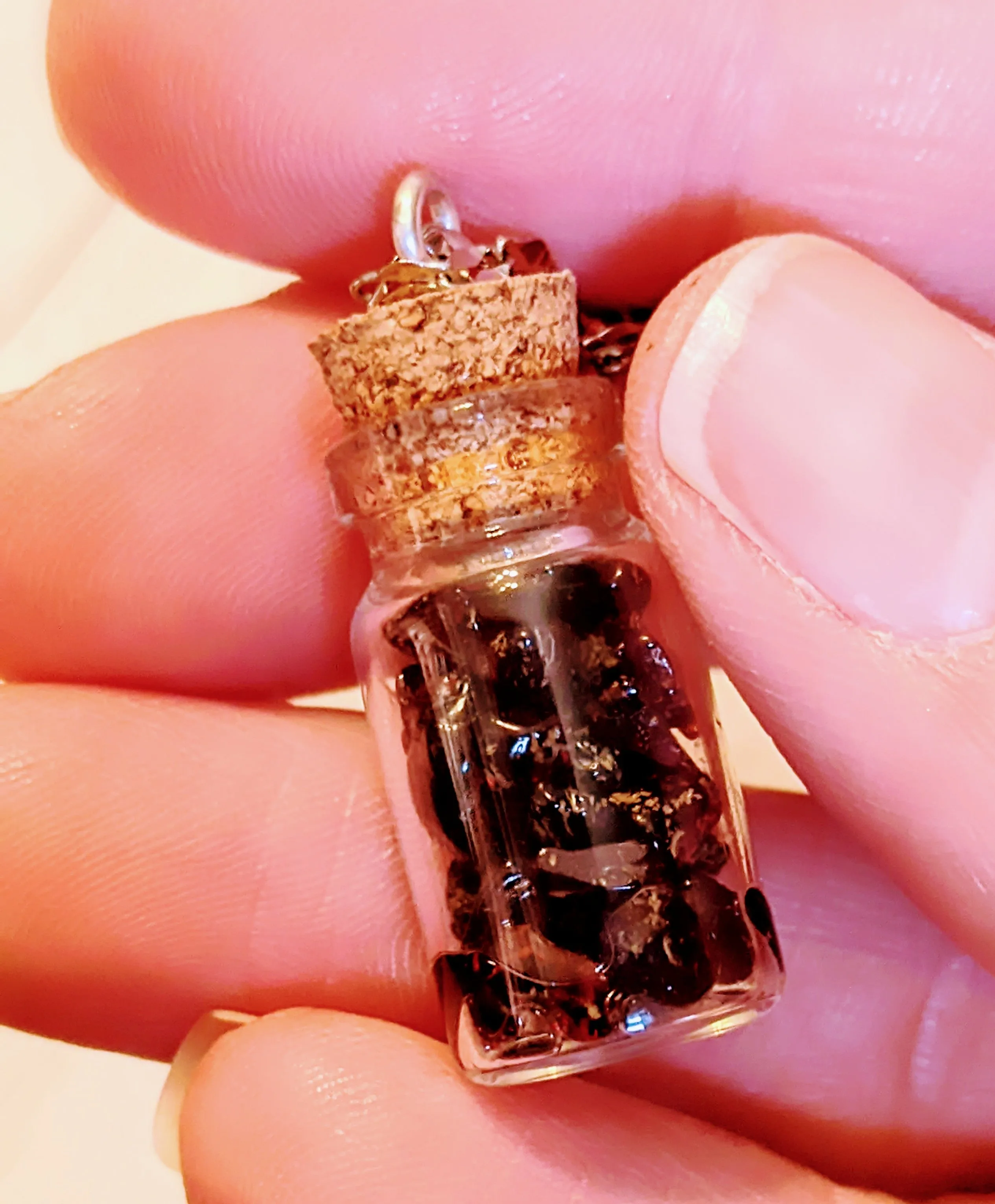 Garnet Gemstone Capricorn Bottle Necklace, 20 or 24 inch, Silver/Gold