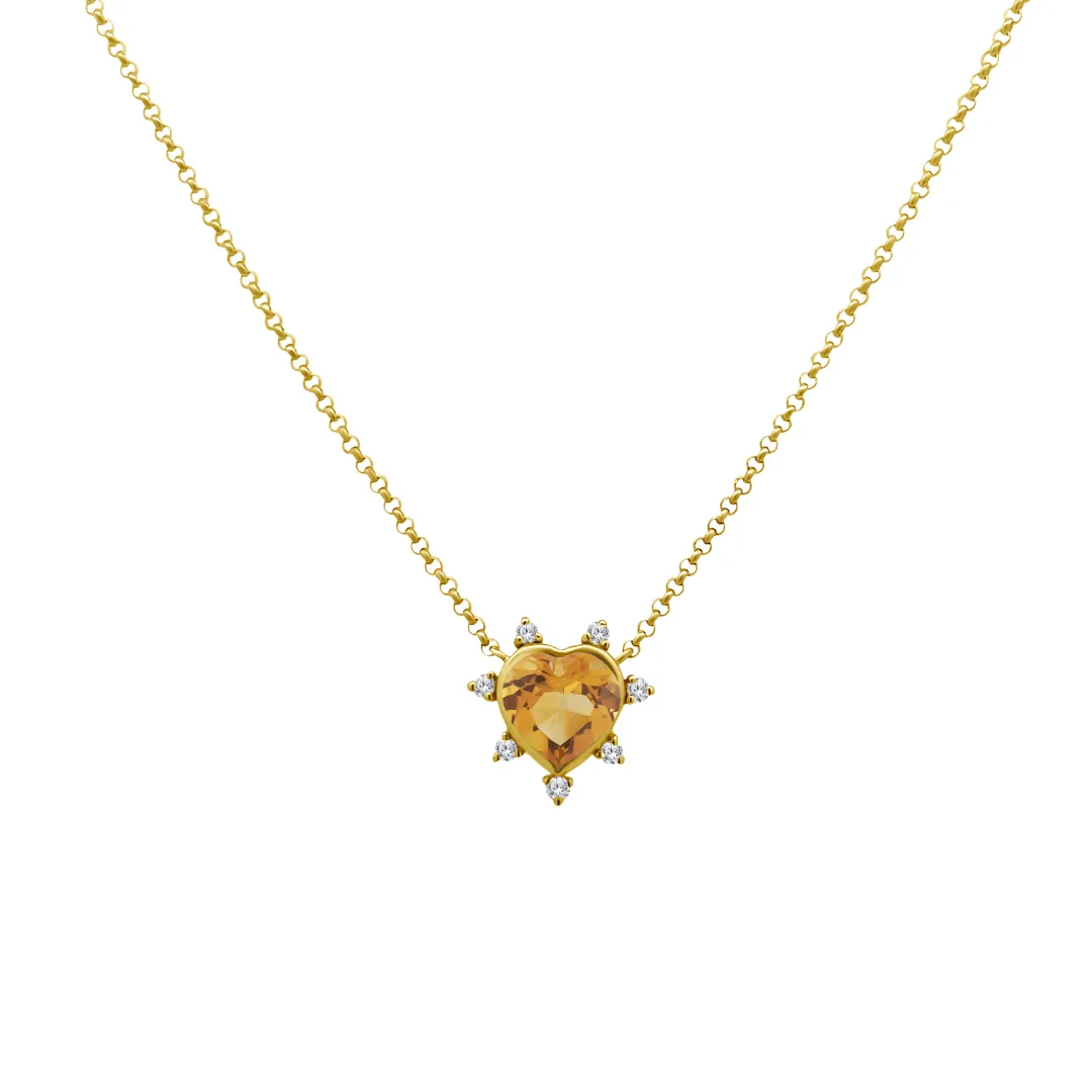 Gemstone & Diamond Heart Necklace