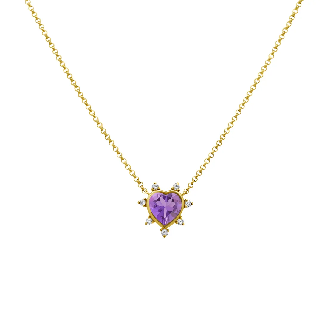Gemstone & Diamond Heart Necklace