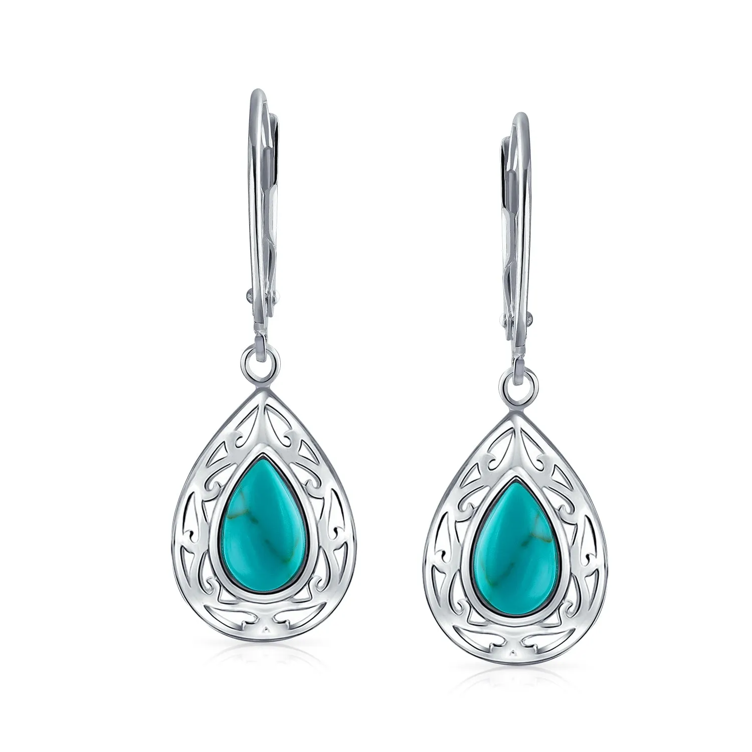 Gemstone Scroll Filigree Dangle Western Earrings .925Sterling Silver