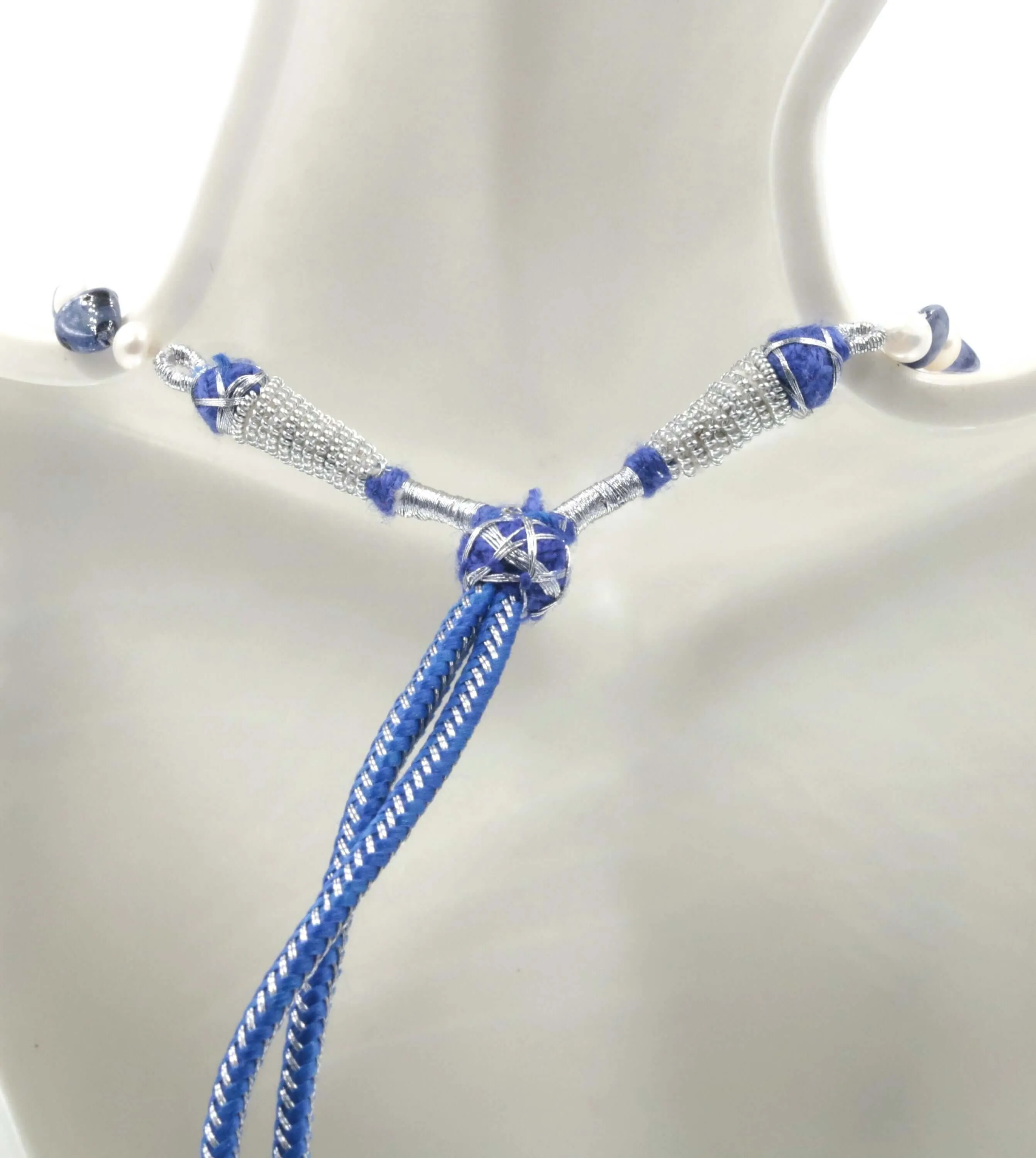 Genuine Blue Sapphire and Cultured Pearl Beaded Necklace Sapphire September July BirthstoneSapphire Necklace Pearl Necklace SKU 6142671