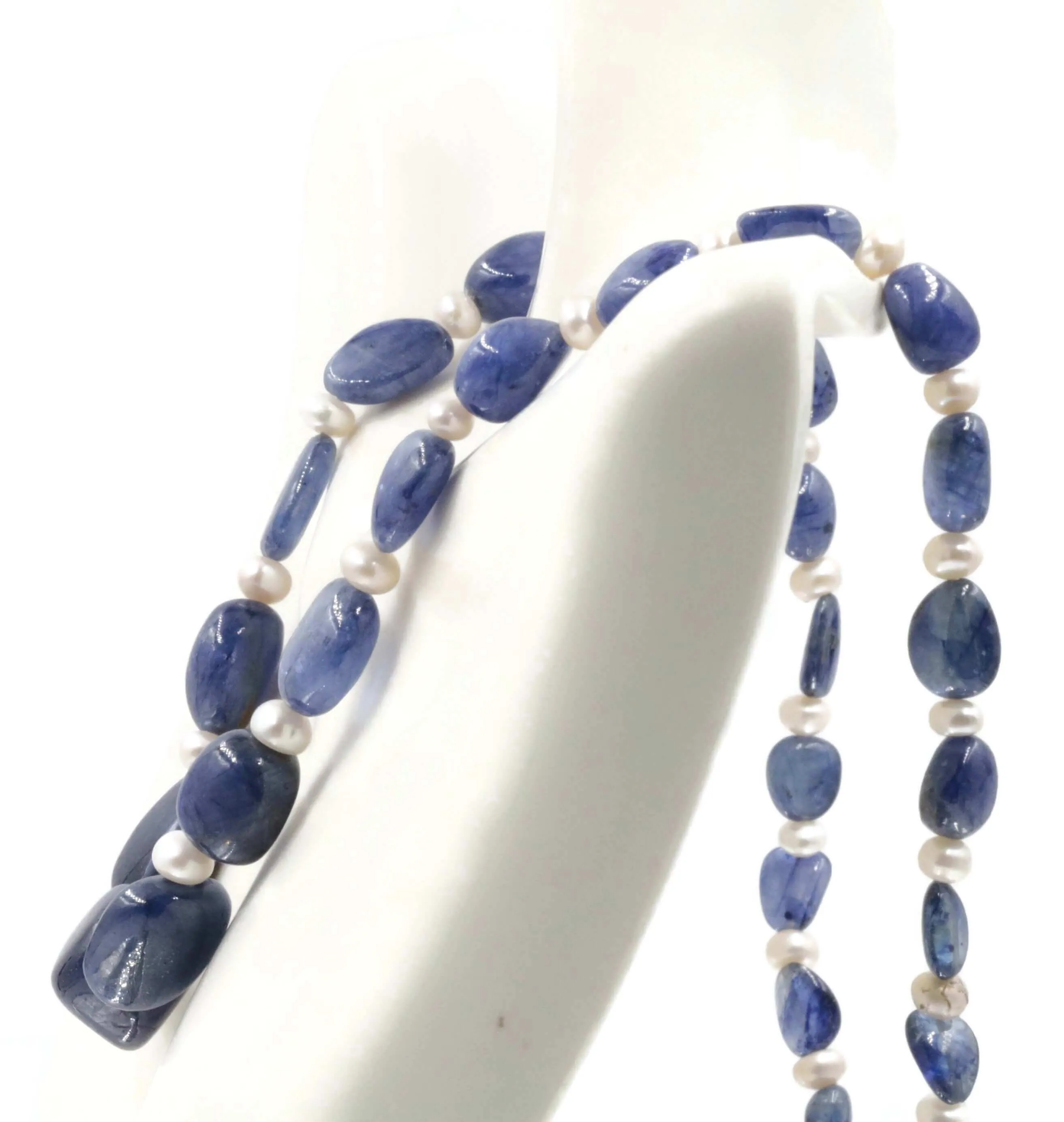 Genuine Blue Sapphire and Cultured Pearl Beaded Necklace Sapphire September July BirthstoneSapphire Necklace Pearl Necklace SKU 6142671