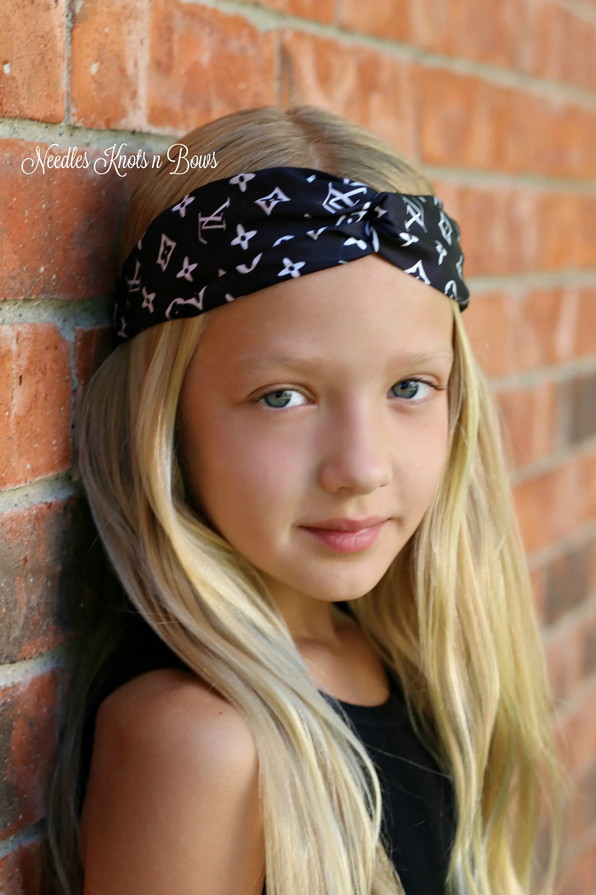 Girls Fashion Logo Headband, Girls Turban Style Headband, Hair Accessories, Black or Brown