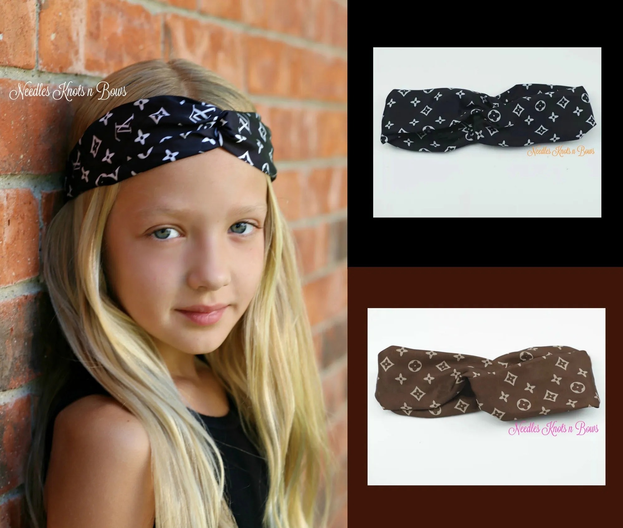 Girls Fashion Logo Headband, Girls Turban Style Headband, Hair Accessories, Black or Brown