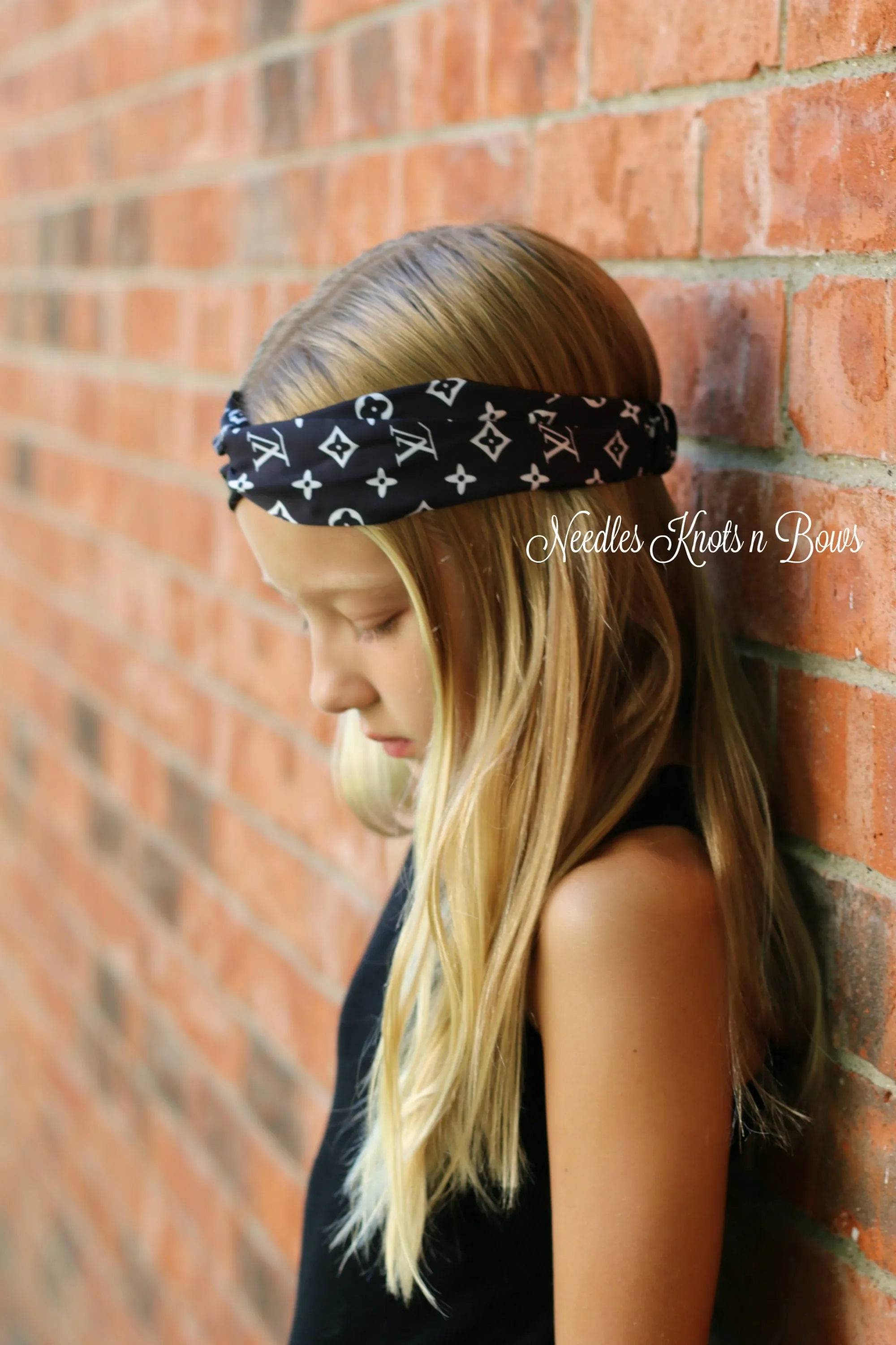 Girls Fashion Logo Headband, Girls Turban Style Headband, Hair Accessories, Black or Brown