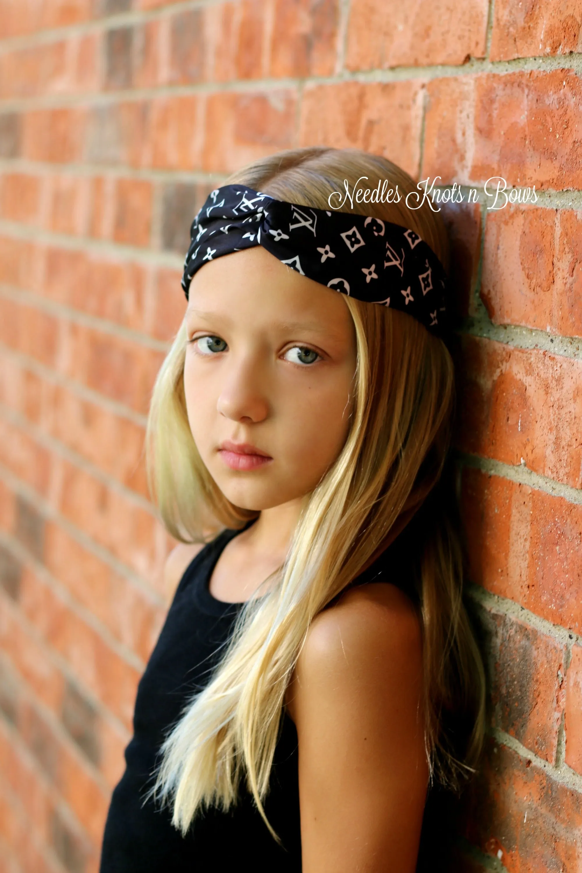 Girls Fashion Logo Headband, Girls Turban Style Headband, Hair Accessories, Black or Brown