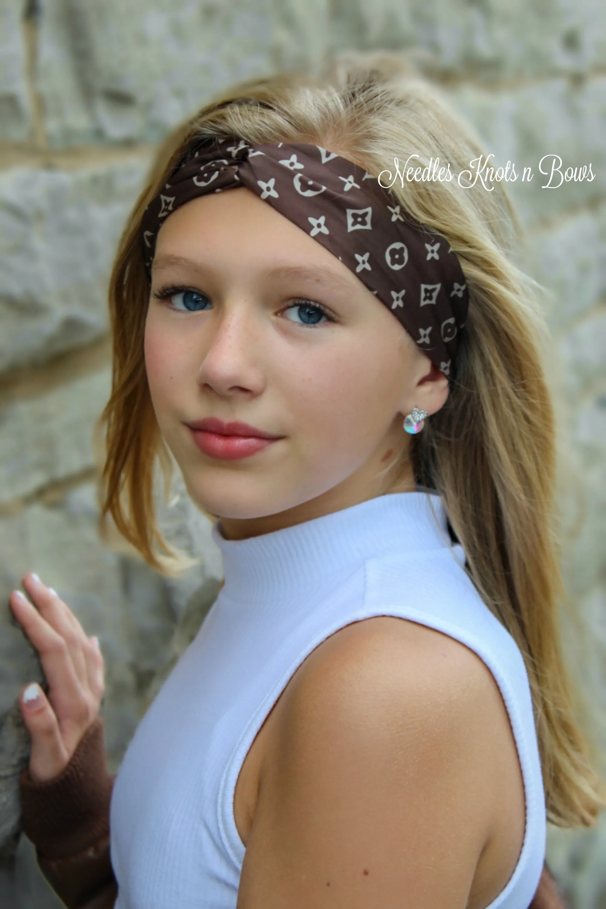 Girls Fashion Logo Headband, Girls Turban Style Headband, Hair Accessories, Black or Brown
