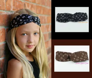 Girls Fashion Logo Headband, Girls Turban Style Headband, Hair Accessories, Black or Brown