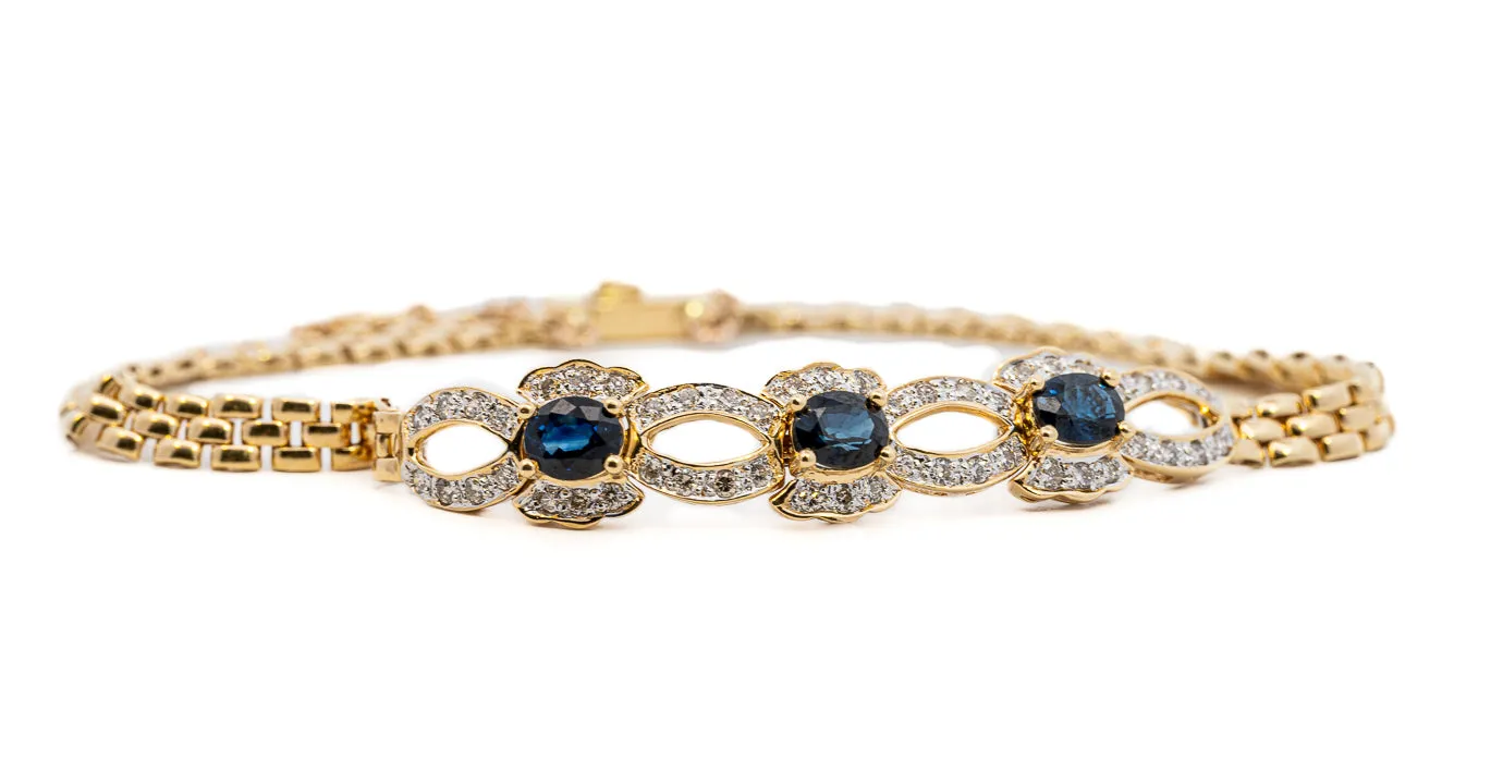 Glamorous 18ct Yellow Gold Bracelet with Sapphires & Diamonds
