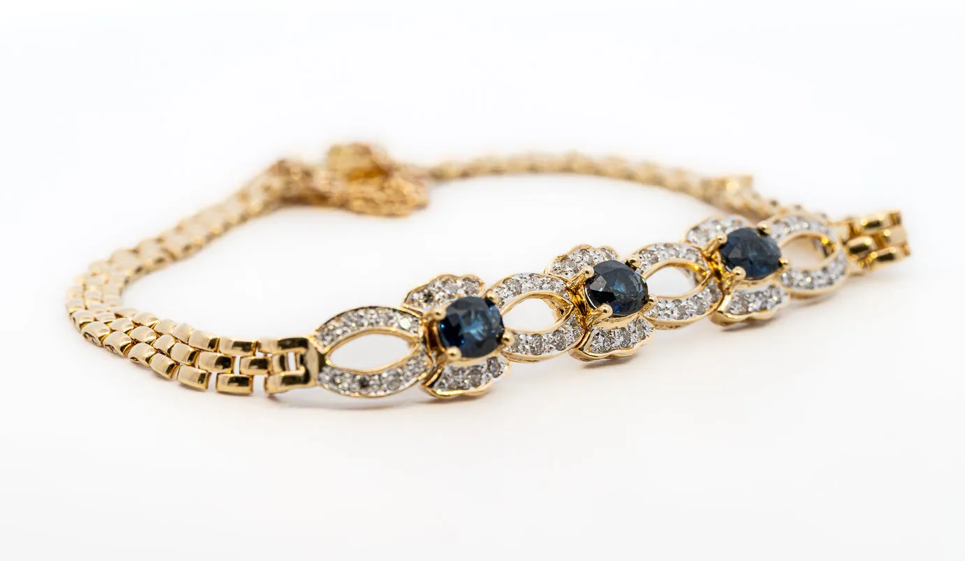 Glamorous 18ct Yellow Gold Bracelet with Sapphires & Diamonds