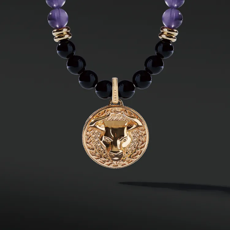 Gold Amethyst Beaded Pendant Necklace | Gold Pendants For Men