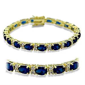 Gold Brass Bracelet with Synthetic Spinel in Sapphire for Women Style 415504