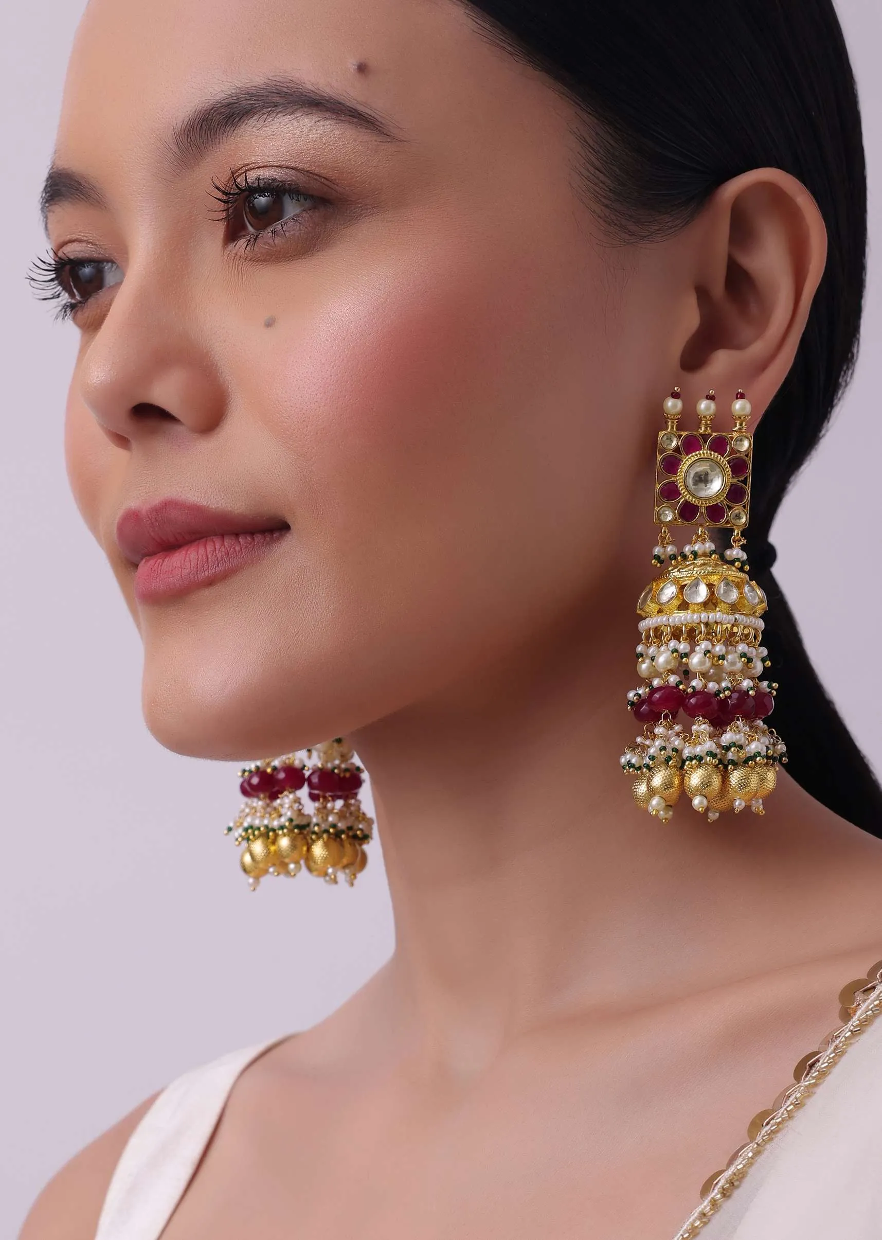 Gold Finish Choker Set With Red Meenakari In Mix Metal