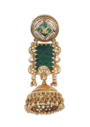Gold Finish Meenakari Temple Earrings With Bead Drops