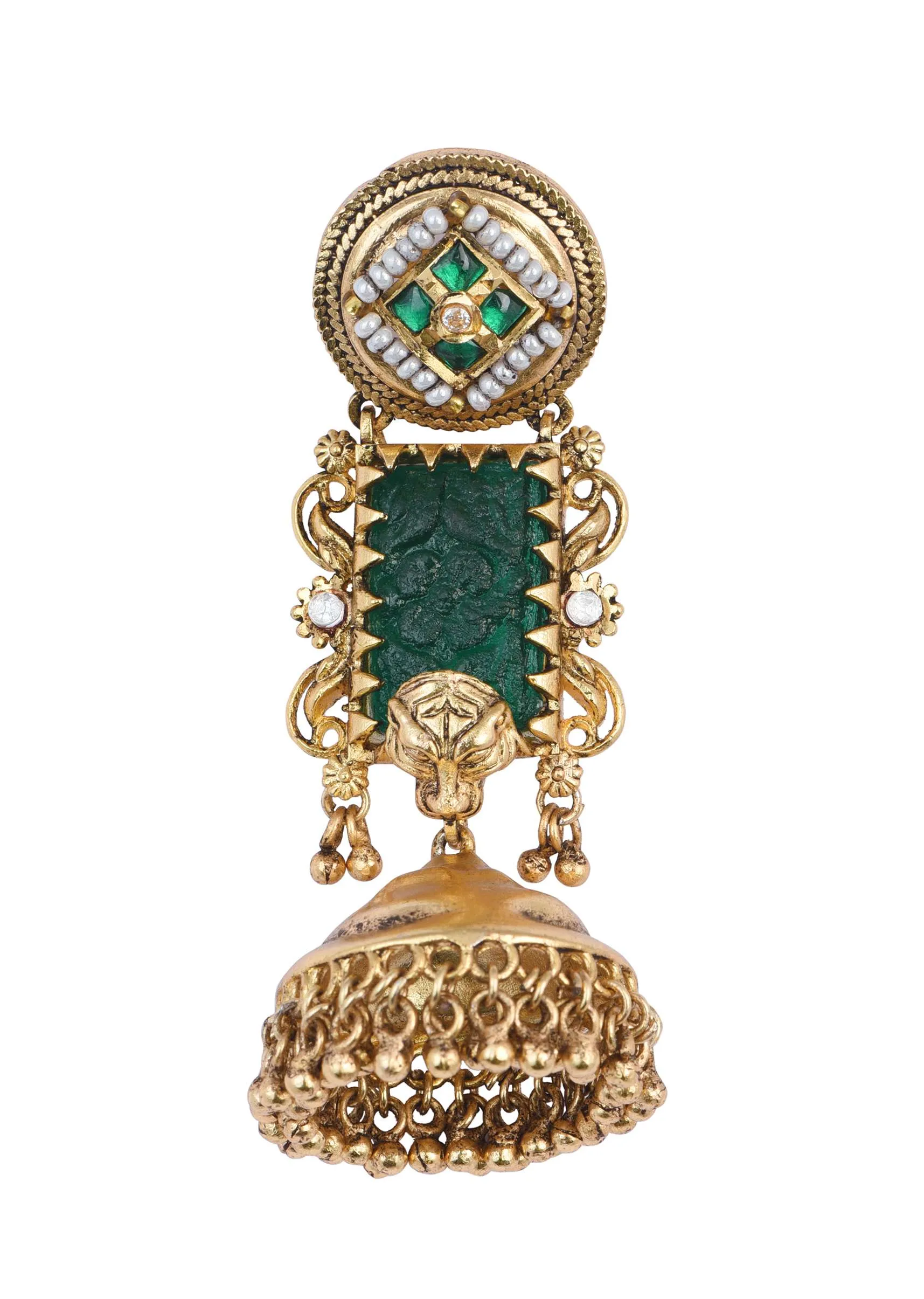 Gold Finish Meenakari Temple Earrings With Bead Drops
