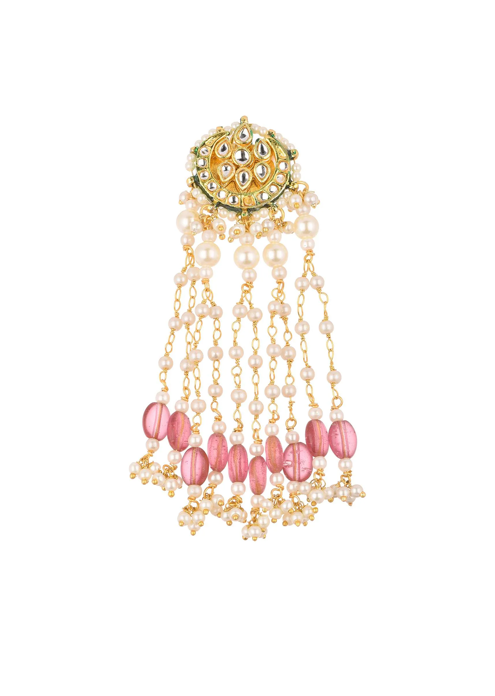 Gold Finish Mix Metal Danglers With Pink Beads