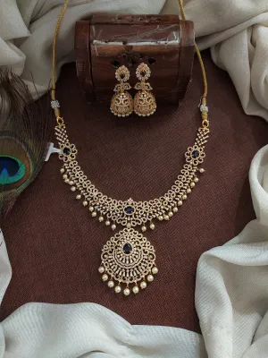 Gold Plated Floral Design Amazing Zircon Necklace Set