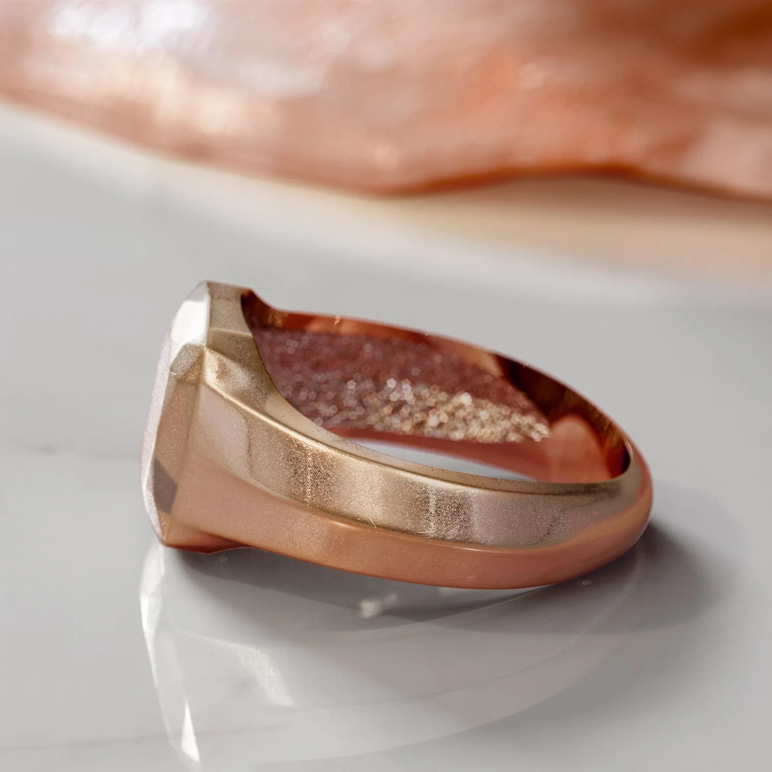 Golden Cushion 14K Diamond Shaped Signet Ring For Women