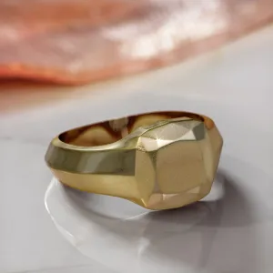 Golden Cushion 14K Diamond Shaped Signet Ring For Women