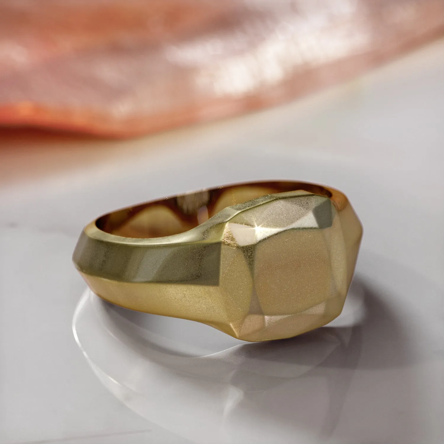 Golden Cushion 14K Diamond Shaped Signet Ring For Women
