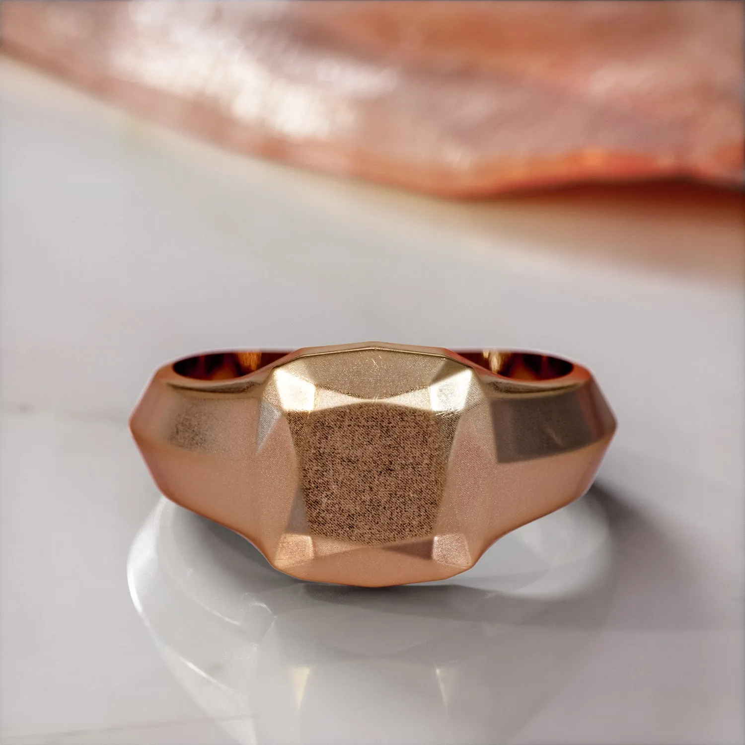 Golden Cushion 14K Diamond Shaped Signet Ring For Women
