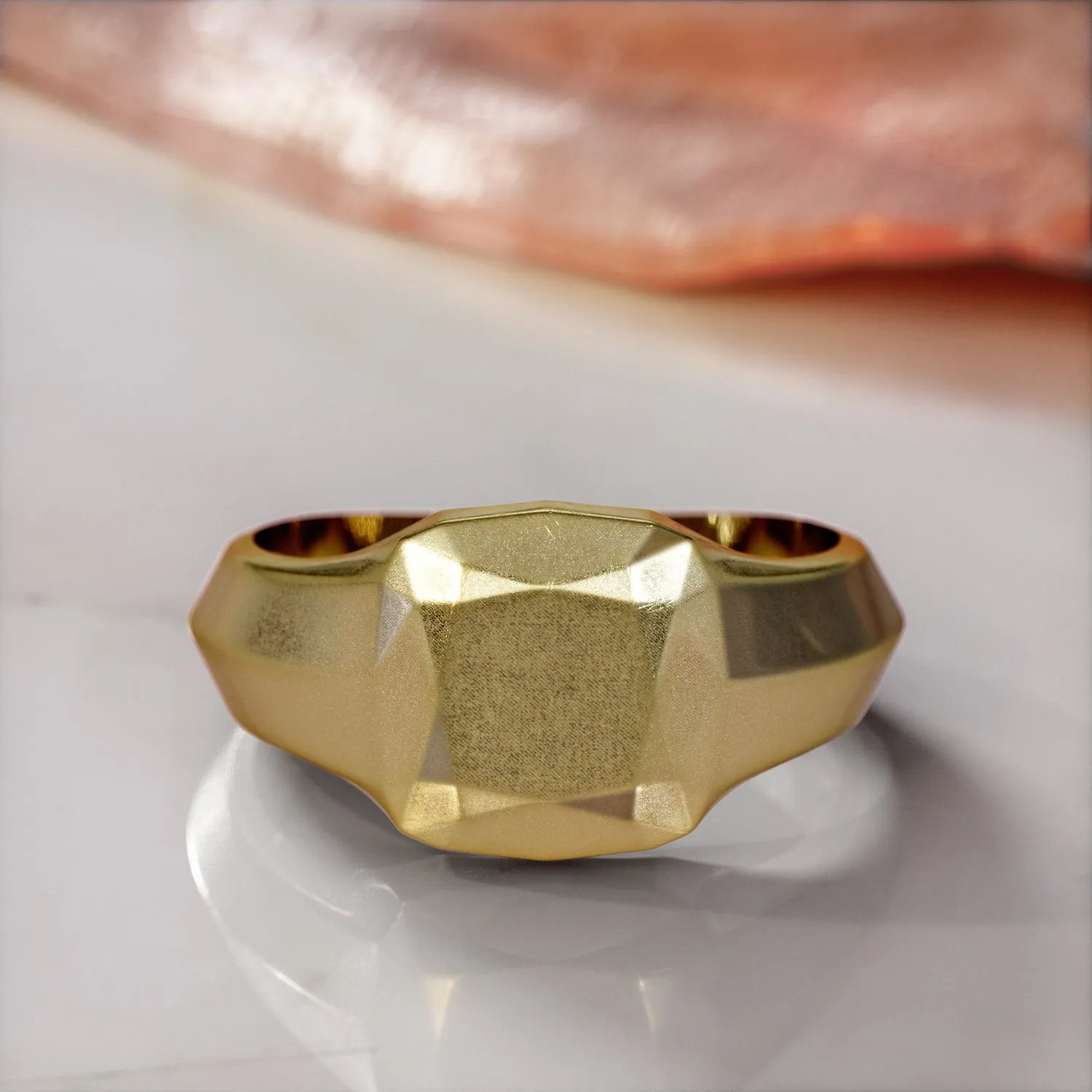 Golden Cushion 14K Diamond Shaped Signet Ring For Women
