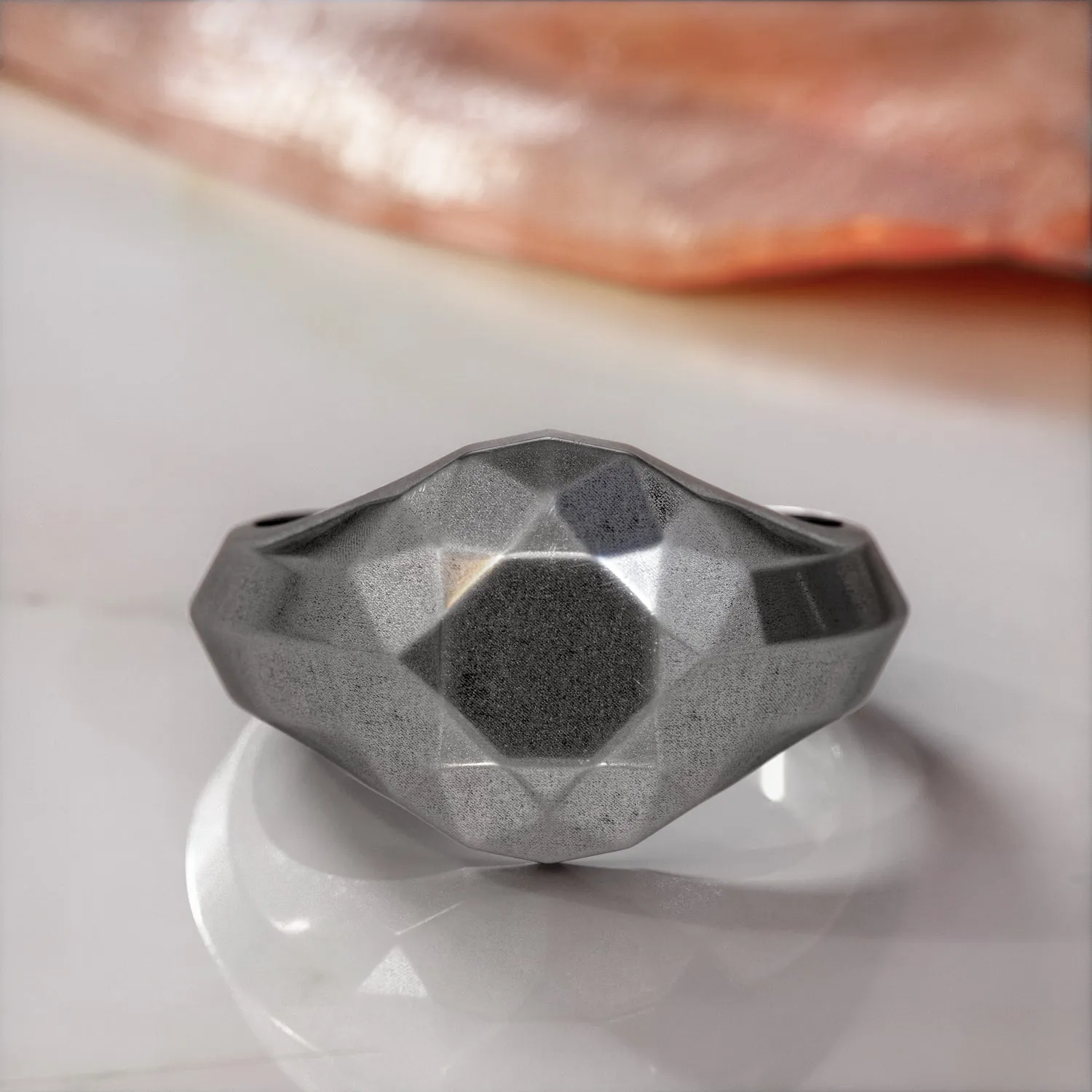 Golden Globe 14K Diamond Shaped Signet Ring For Men