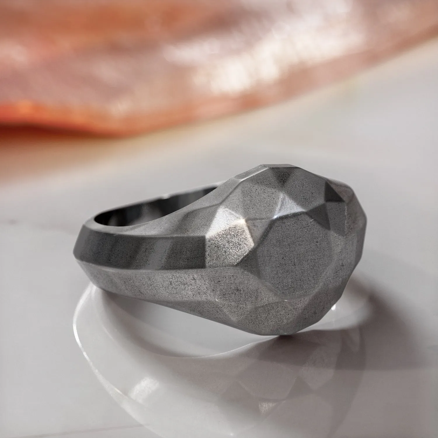 Golden Globe 14K Diamond Shaped Signet Ring For Men