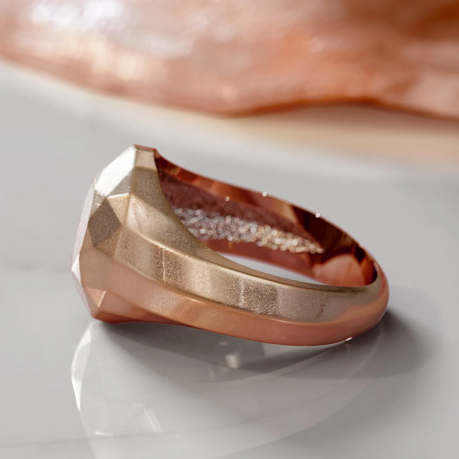 Golden Globe 14K Diamond Shaped Signet Ring For Men