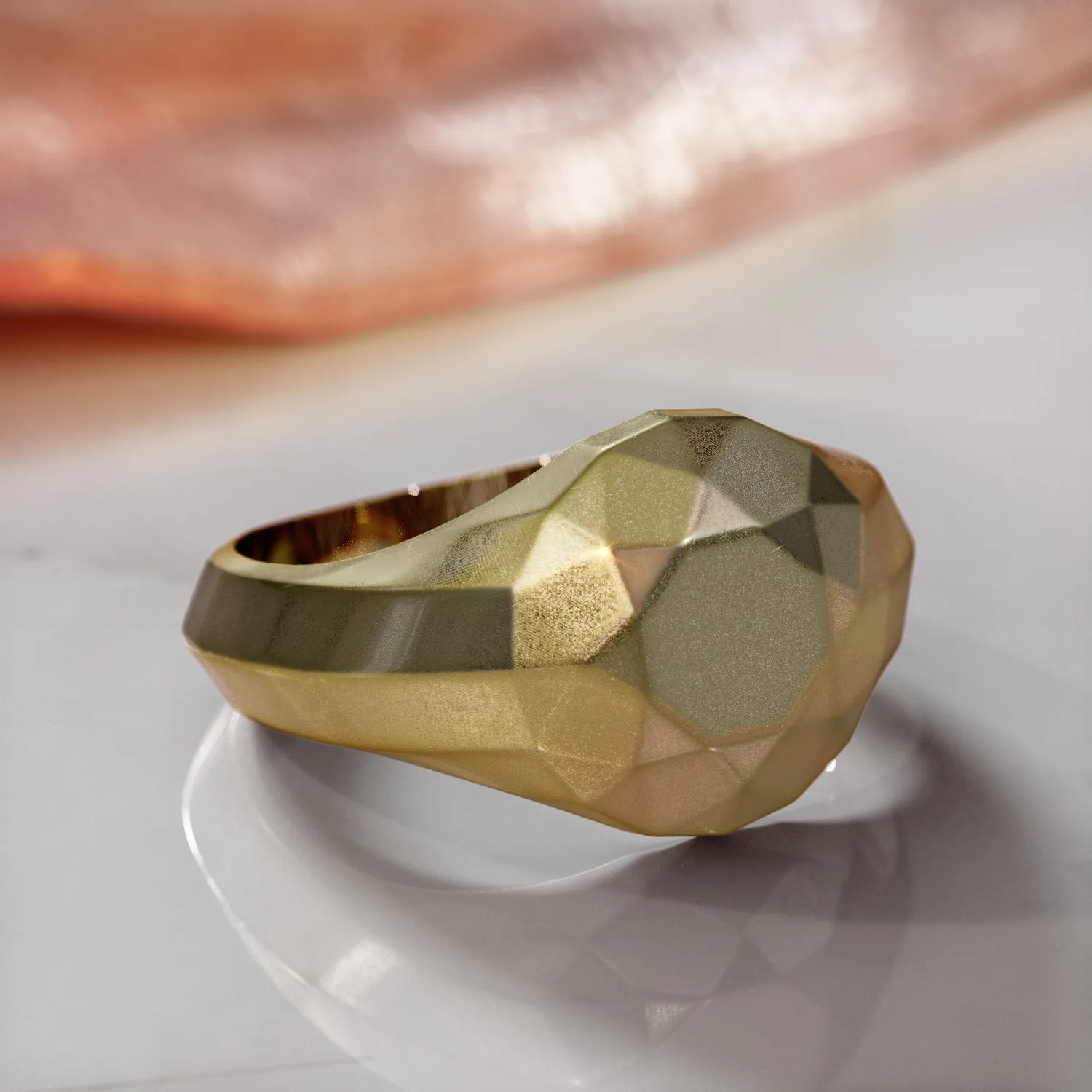 Golden Globe 14K Diamond Shaped Signet Ring For Men