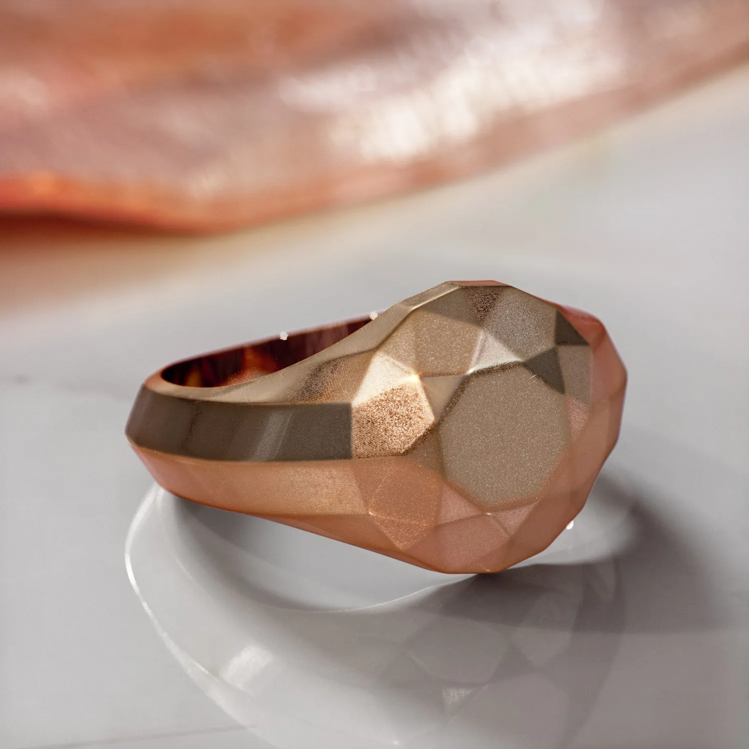 Golden Globe 14K Diamond Shaped Signet Ring For Men