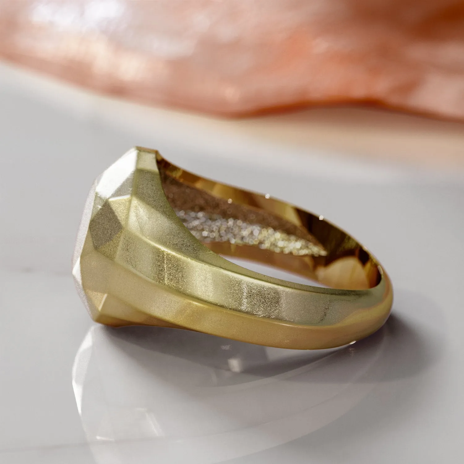 Golden Globe 14K Diamond Shaped Signet Ring For Men