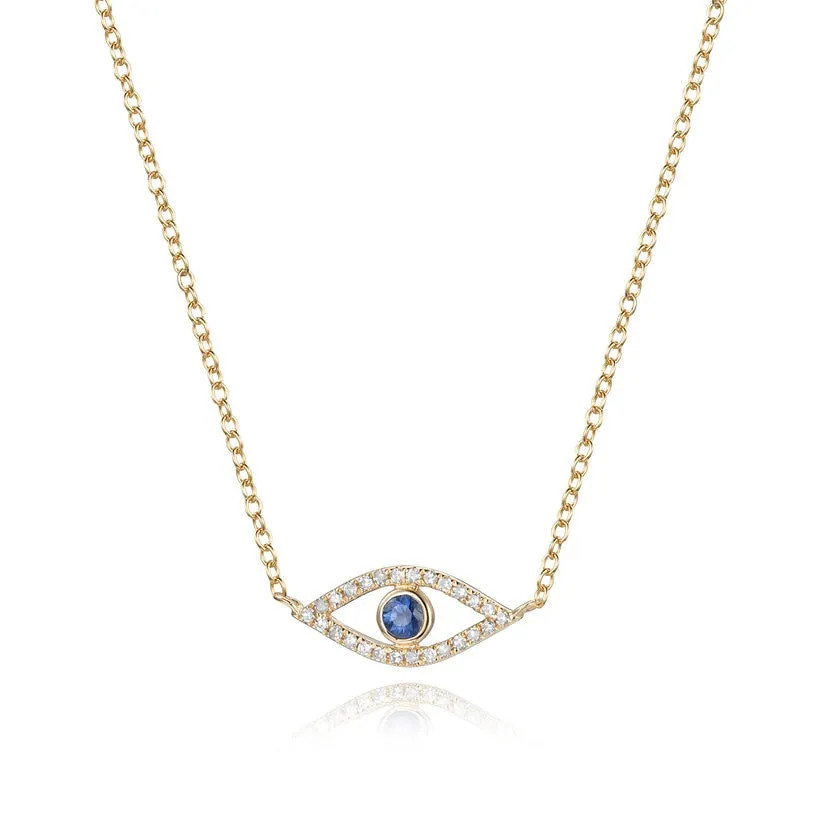 Golden Sapphire 14K Gold Evil Eye Charm Necklace
