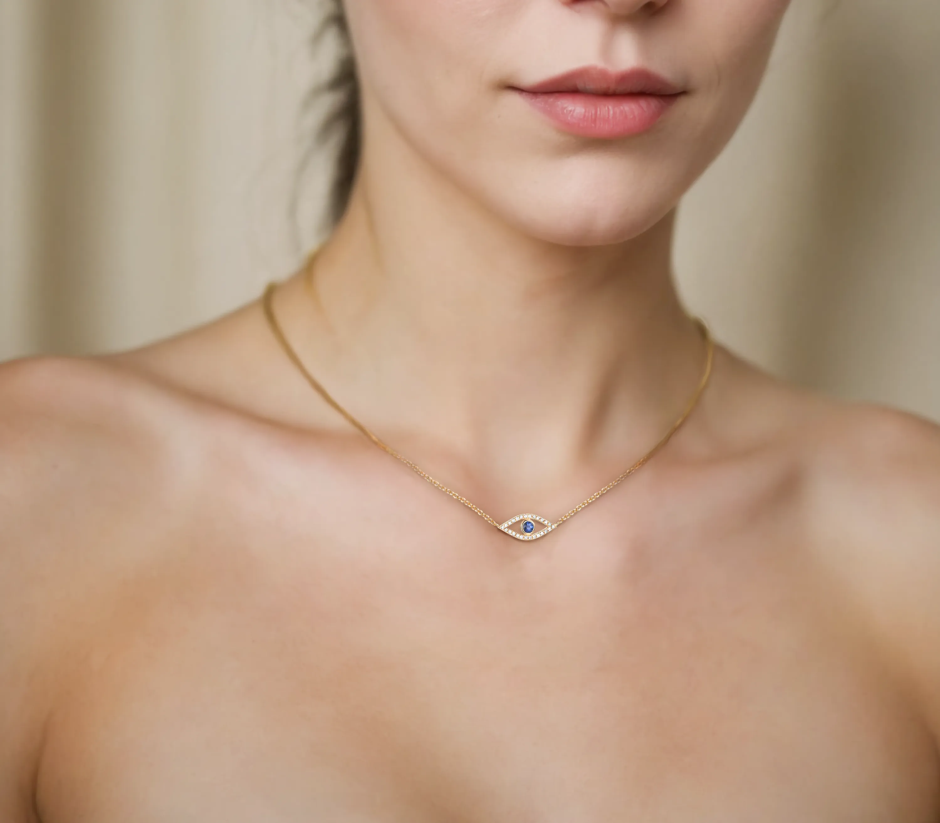 Golden Sapphire 14K Gold Evil Eye Charm Necklace