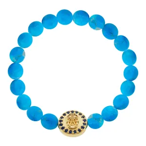 Good Luck Disk with Blue Sapphires on Turquoise Bead Bracelet