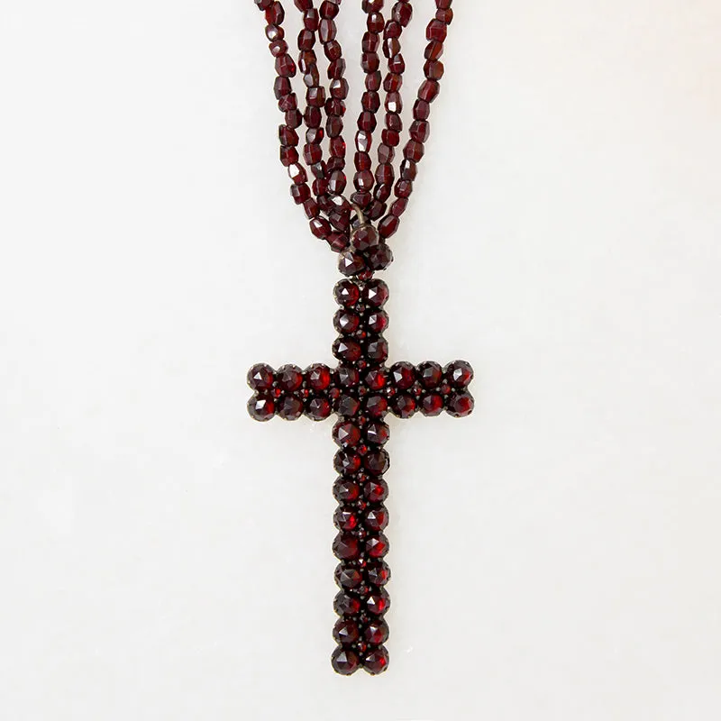 Gothic Romance Pavé Garnet Cross on Antique Beads