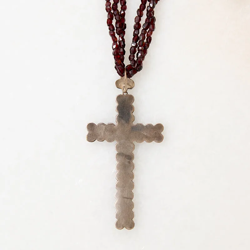 Gothic Romance Pavé Garnet Cross on Antique Beads