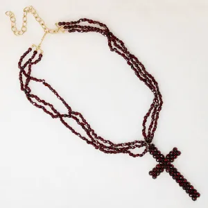 Gothic Romance Pavé Garnet Cross on Antique Beads