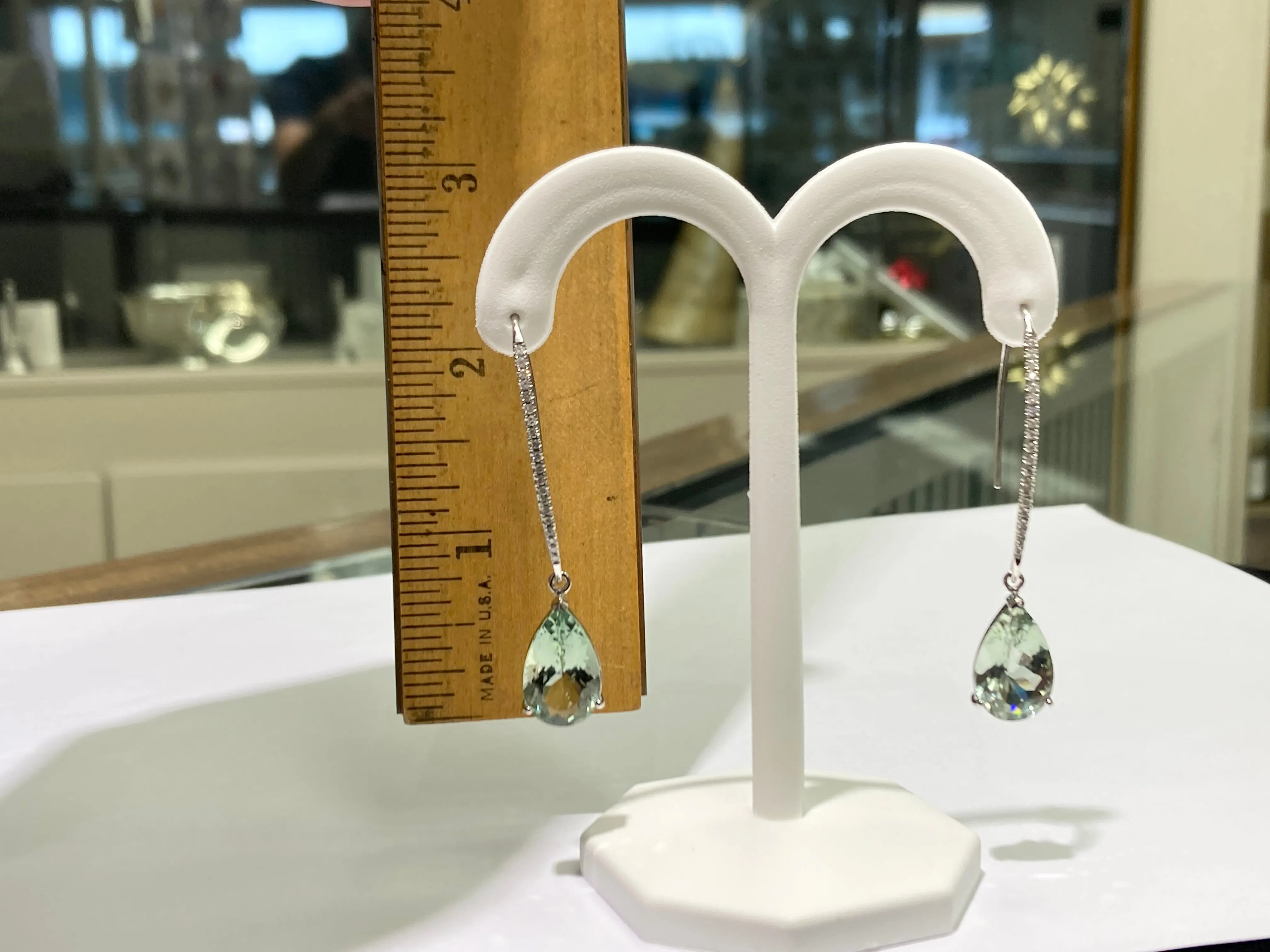 Green Amethyst And Diamond White Gold Dangle Earrings